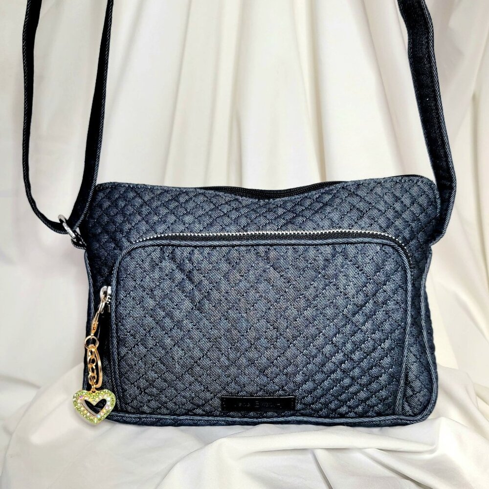 Vera Bradley Quilted Denim Hipster Crossbody with Bag Charm, EUC